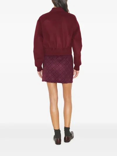 Tory Burch Monogram-pattern Wool Jacket In Burgundy