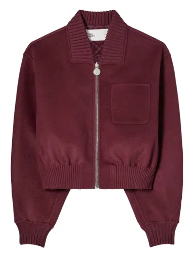 Tory Burch Monogram-pattern Wool Jacket In Burgundy