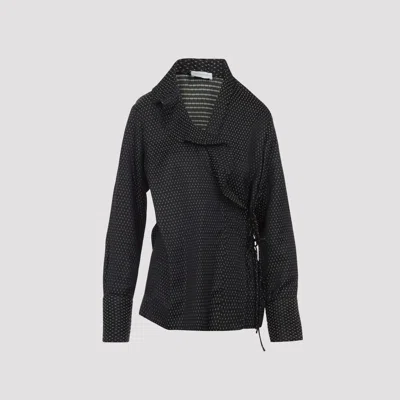 Dries Van Noten Asymmetrical Wrap Top With Draped Collar And Side Tie Detail In Black