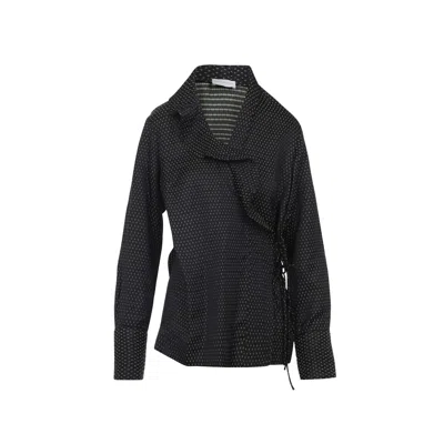 Dries Van Noten Asymmetrical Wrap Top With Draped Collar And Side Tie Detail In Black