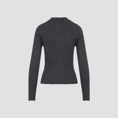 Peserico Fitted Long-sleeve Knit Top With Ribbed Texture And Deep V-neck In Black