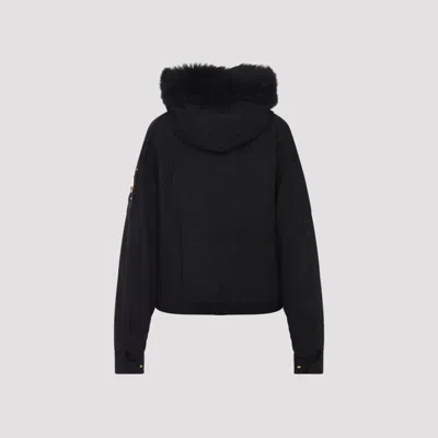 Moose Knuckles Fitted Hooded Jacket With Plush Fur Trim And Metallic Accents In Black