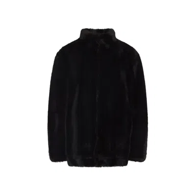 Mm6 Maison Margiela Luxurious Faux Fur High Collar Jacket In Black