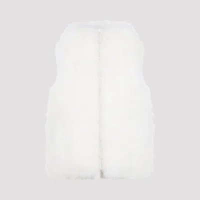 Yves Salomon Plush Lamb Fur Vest With High Collar And Down Insulation In White