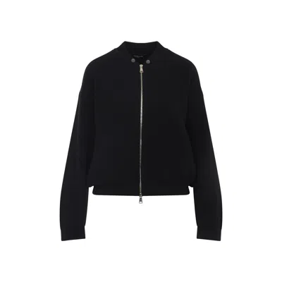 Fabiana Filippi Ribbed Virgin Wool Jacket With Signature Metal Accents In Black