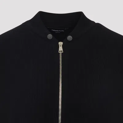 Fabiana Filippi Ribbed Virgin Wool Jacket With Signature Metal Accents In Black