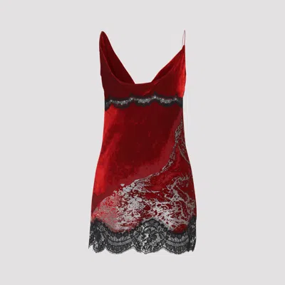 Roberto Cavalli Mini Slip Dress With Deep Cowl Neckline And Abstract Pattern In Red