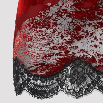 Roberto Cavalli Mini Slip Dress With Deep Cowl Neckline And Abstract Pattern In Red