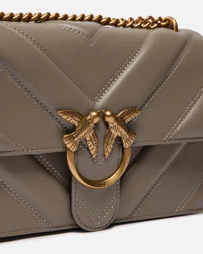 Pinko Love Bag One Light Medium Handbag In Chevron Nappa Leather In Gray