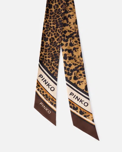 Pinko Thin Leopard Twill Scarf In Brown