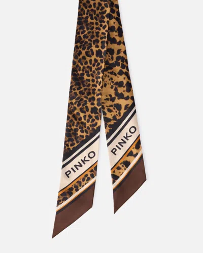 Pinko Thin Leopard Twill Scarf In Brown