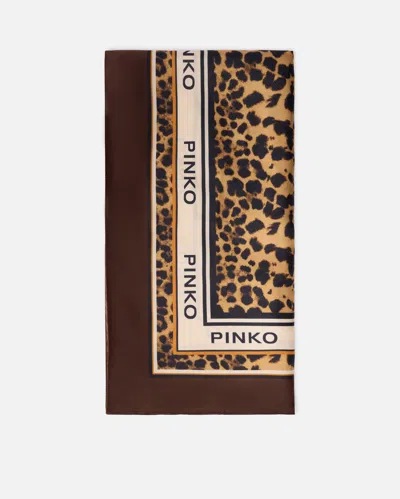 Pinko Thin Leopard Twill Scarf In Brown