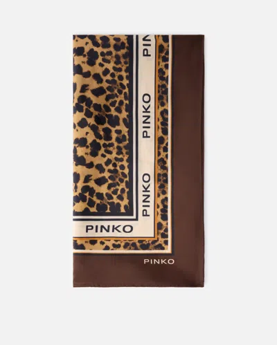 Pinko Thin Leopard Twill Scarf In Brown