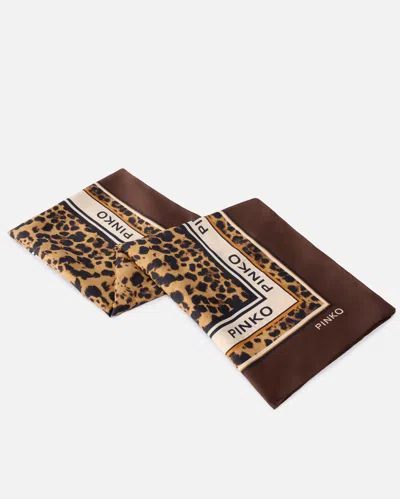 Pinko Thin Leopard Twill Scarf In Brown