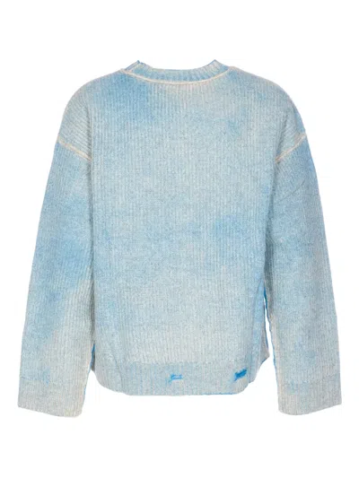 Represent Oversize Reversible Fade Out Distressed Wool Crewneck Sweater In Gray