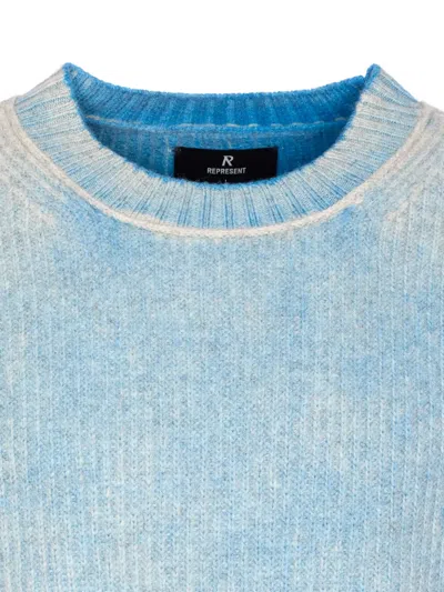 Represent Oversize Reversible Fade Out Distressed Wool Crewneck Sweater In Gray