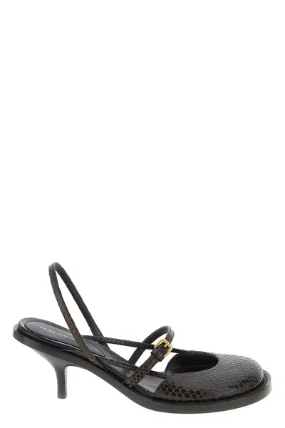 Dries Van Noten Slingback Sandals With Buckle And Kitten Heel In Brown