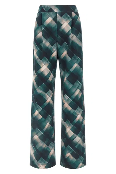 Dries Van Noten Geometric Wide Leg Trousers Pleated Front In Green