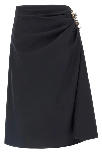 Dries Van Noten Navy Blue Draped Skirt With Brooch In Blue