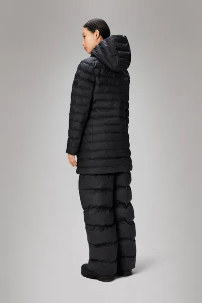 Rains Lohja Waterproof Long Puffer Jacket In Black
