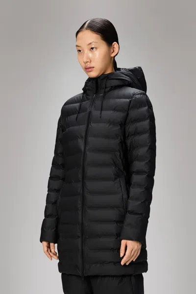 Rains Lohja Waterproof Long Puffer Jacket In Black