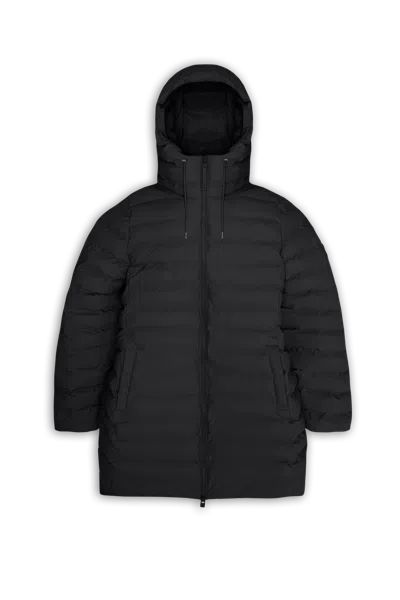 Rains Lohja Waterproof Long Puffer Jacket In Black