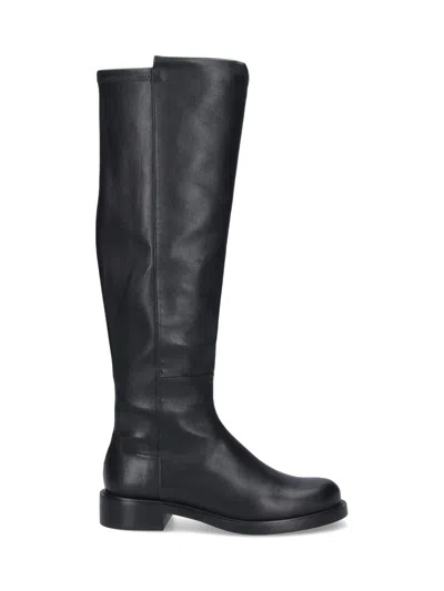 Stuart Weitzman Mid-calf Boots With Smooth Finish And Rounded Toe In Black