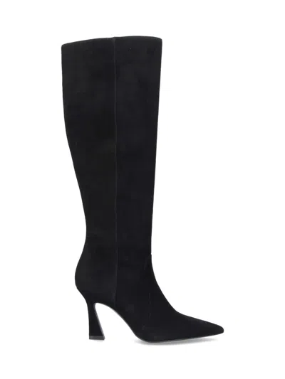 Stuart Weitzman Knee-high Boots With Pointed Toe And Curved Heel In Black