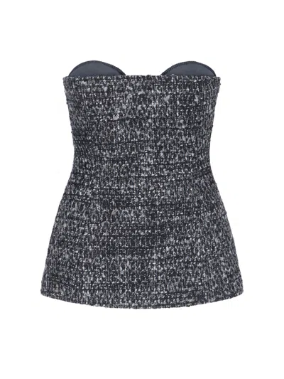 Diesel Bouclé Corset Top With Ultra-low Cut In Blue