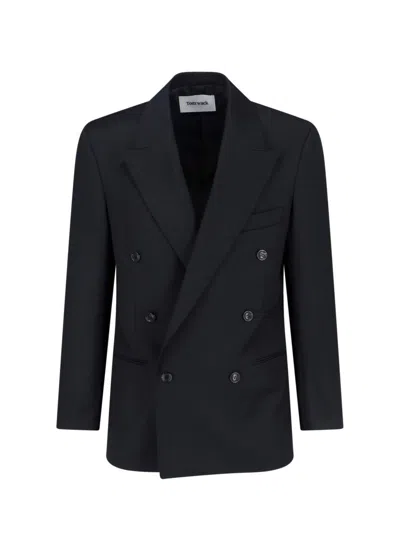 Tonywack Double-breasted Blazer Featuring Notched Lapels In Black