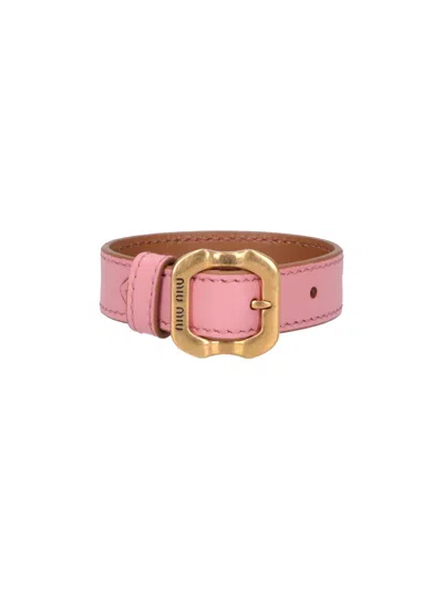 Miu Miu Leather Bracelet With Buckle In Pink