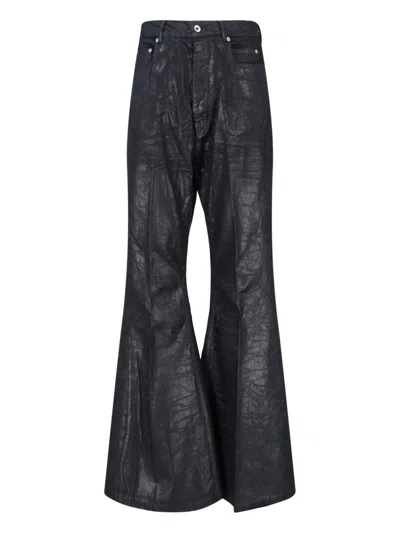 Rick Owens Bootcut Jeans With Metallic Finish And Flared Silhouette In Black