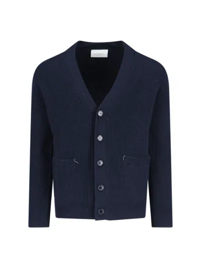 Ballantyne Navy Blue Ribbed Knit Cardigan With V-neckline In Blue