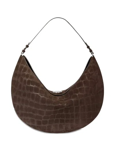 Jacquemus Le Calisso Rond Large Brown Shoulder Bag With Adjustable Strap And Embossed Crodocile Effect In Leat In Brown