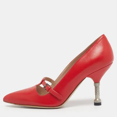 Pre-owned Miu Miu Red Leather T-strap Pumps Size 36