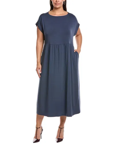 Eileen Fisher Plus Gathered Flare Dress In Blue