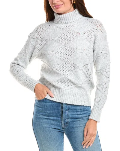 Rain + Rose Open Knit Turtleneck Sweater In Gray