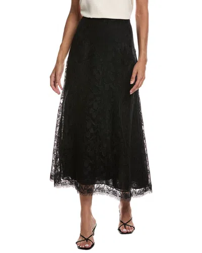 Lela Rose Floral Lace Flared Skirt In Black