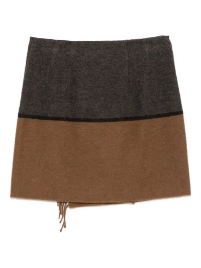 Semicouture Bicolor Wool Mini Skirt With Fringed Edge In Multi