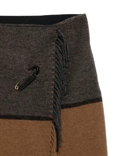 Semicouture Bicolor Wool Mini Skirt With Fringed Edge In Multi