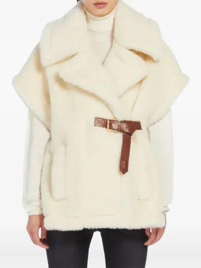 Max Mara Cape In Alpaca And Wool Teddy Fabric In Neutral