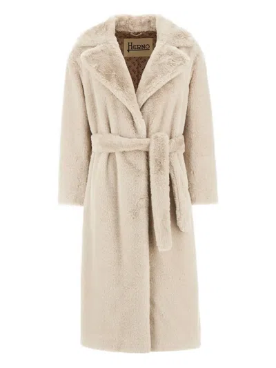 Herno Soft Alternative Fur Coat In Neutral