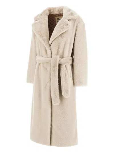 Herno Soft Alternative Fur Coat In Neutral