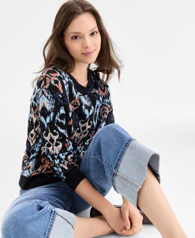 Liverpool Los Angeles Women's Printed Long-sleeve Crewneck Sweater In Multi