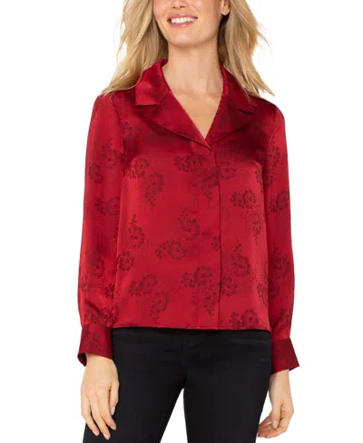 Liverpool Los Angeles Floral Print Satin Blouse In Red
