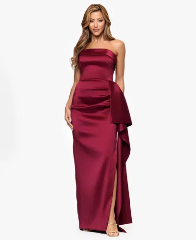 Xscape Women's Strapless Ruffle Long Dress In Brown