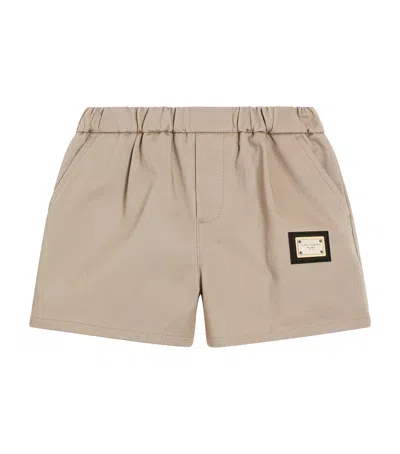 Dolce & Gabbana Cotton Logo Shorts In Nude