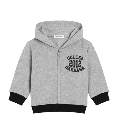 Dolce & Gabbana Jersey Zip-up Hoodie In Gray