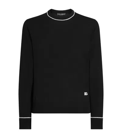 Dolce & Gabbana Logo Crew Neck Sweater With Contrasting Trims In Black