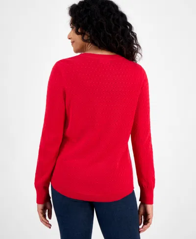 Style & Co Women's Curved-hem Cotton Pullover Sweater, Macy's Exclusive In Red